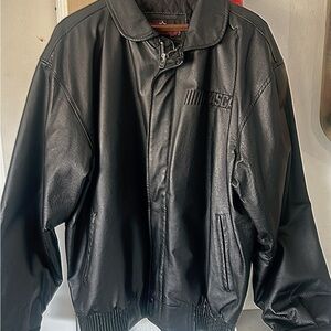 Nascar Black Bomber Jacket with Ribbed Cuffs and Fold-Down Collar